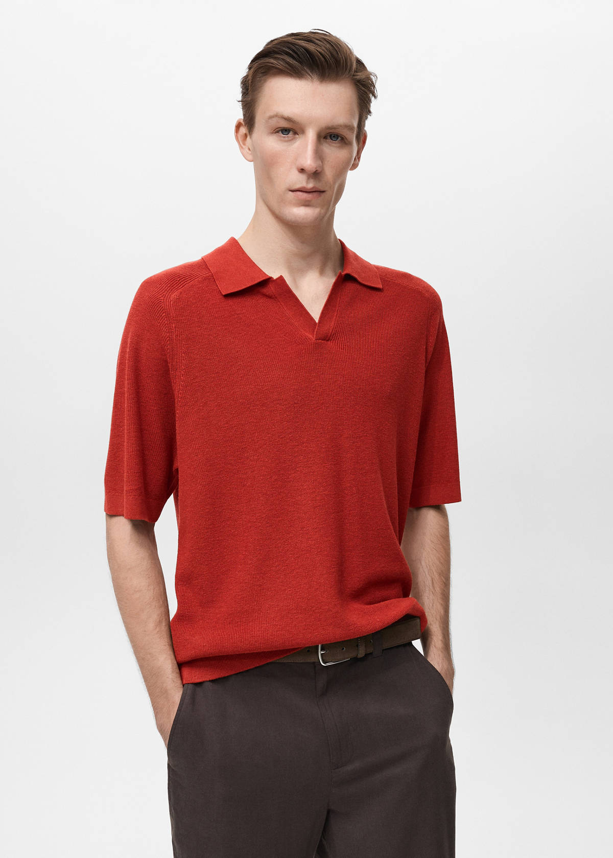 Structured knitted polo shirt — Red