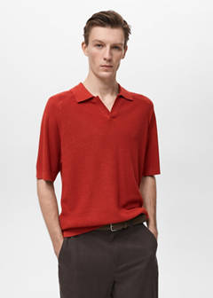 Structured knitted polo shirt — Red 1