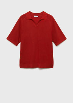 Structured knitted polo shirt — Red 6