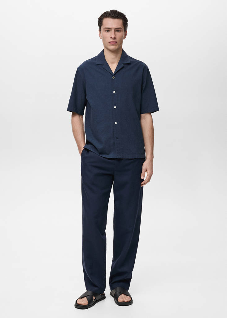 Shirt with embroidered bowling collar — Dark Navy