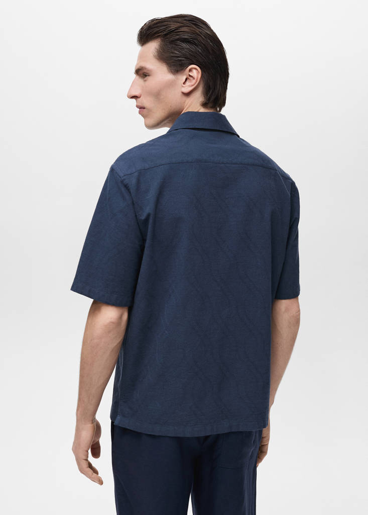 Shirt with embroidered bowling collar — Dark Navy