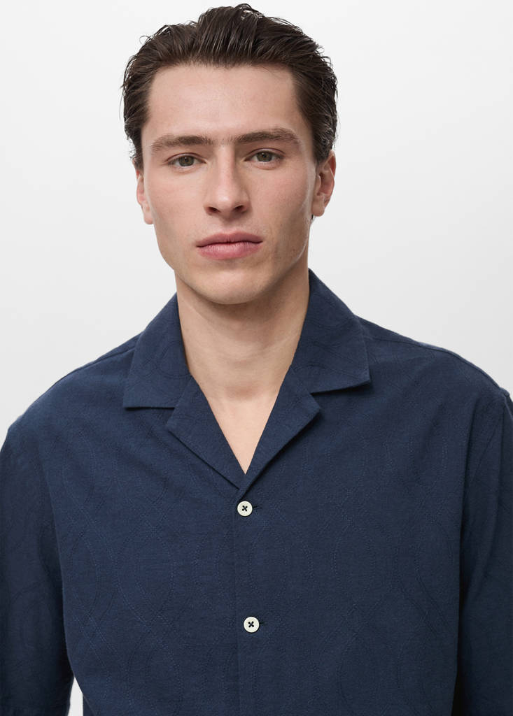 Shirt with embroidered bowling collar — Dark Navy