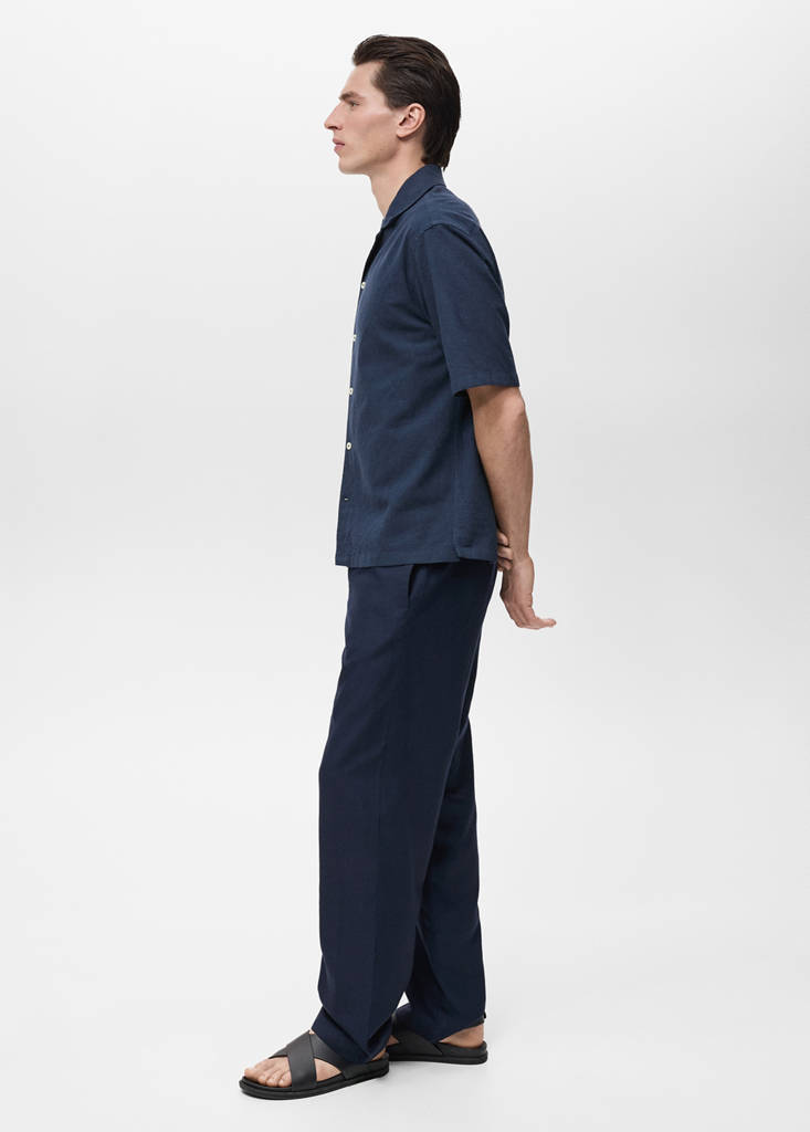 Shirt with embroidered bowling collar — Dark Navy