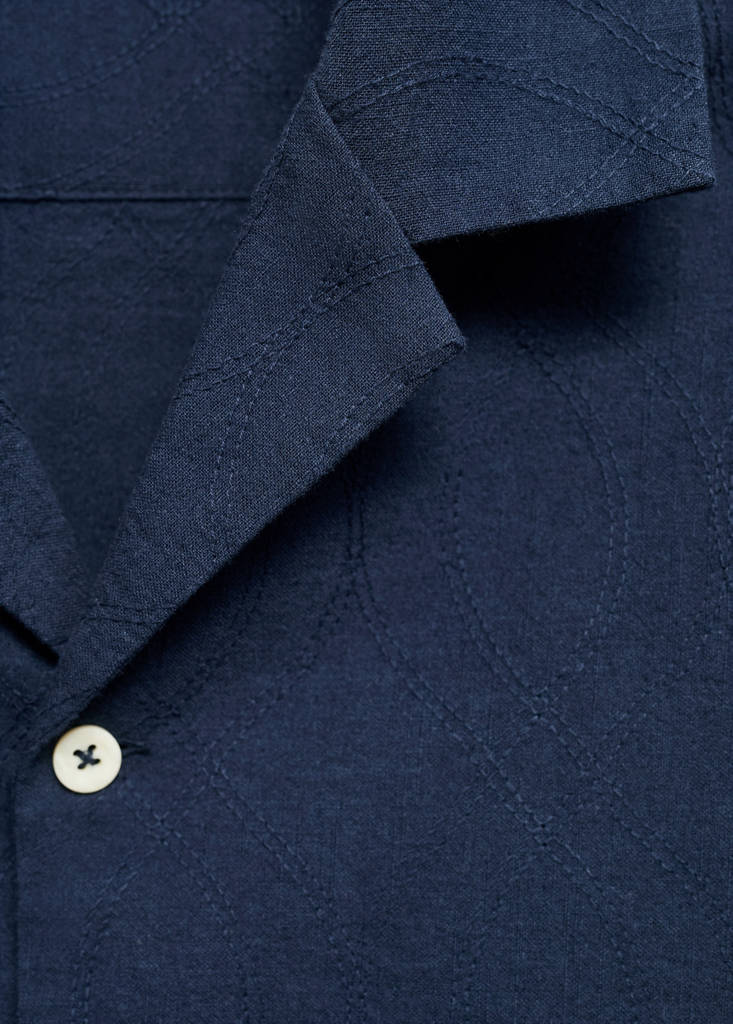 Shirt with embroidered bowling collar — Dark Navy