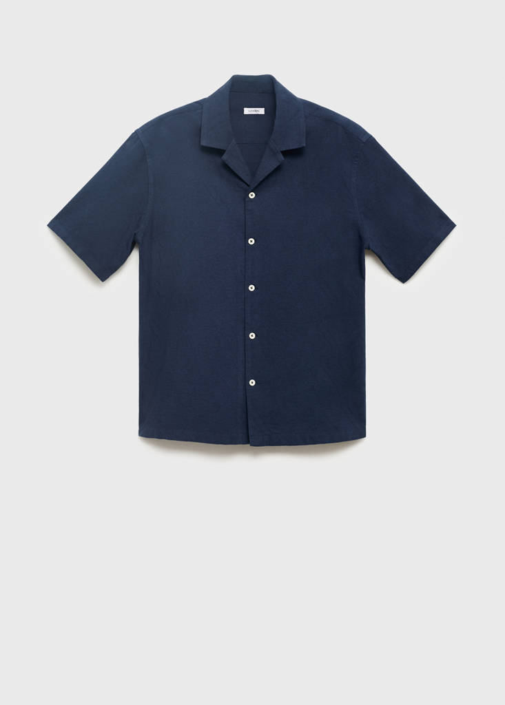 Shirt with embroidered bowling collar — Dark Navy