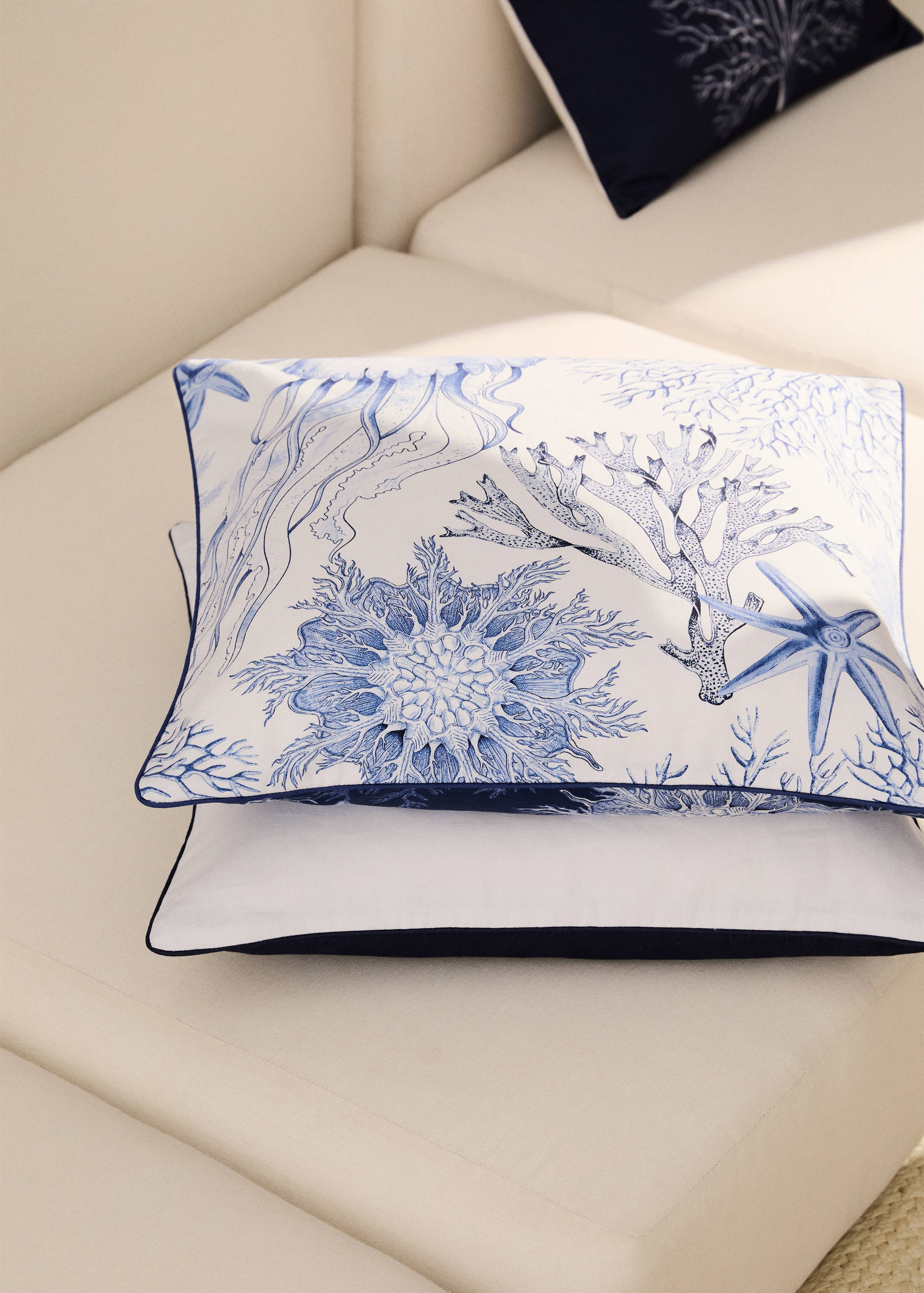 Reversibele kussenhoes met maritieme print 45x45 cm - Overzichtstekening