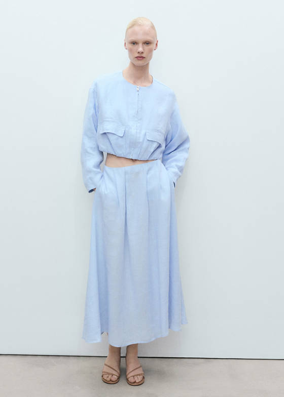 Cepli keten crop ceket
