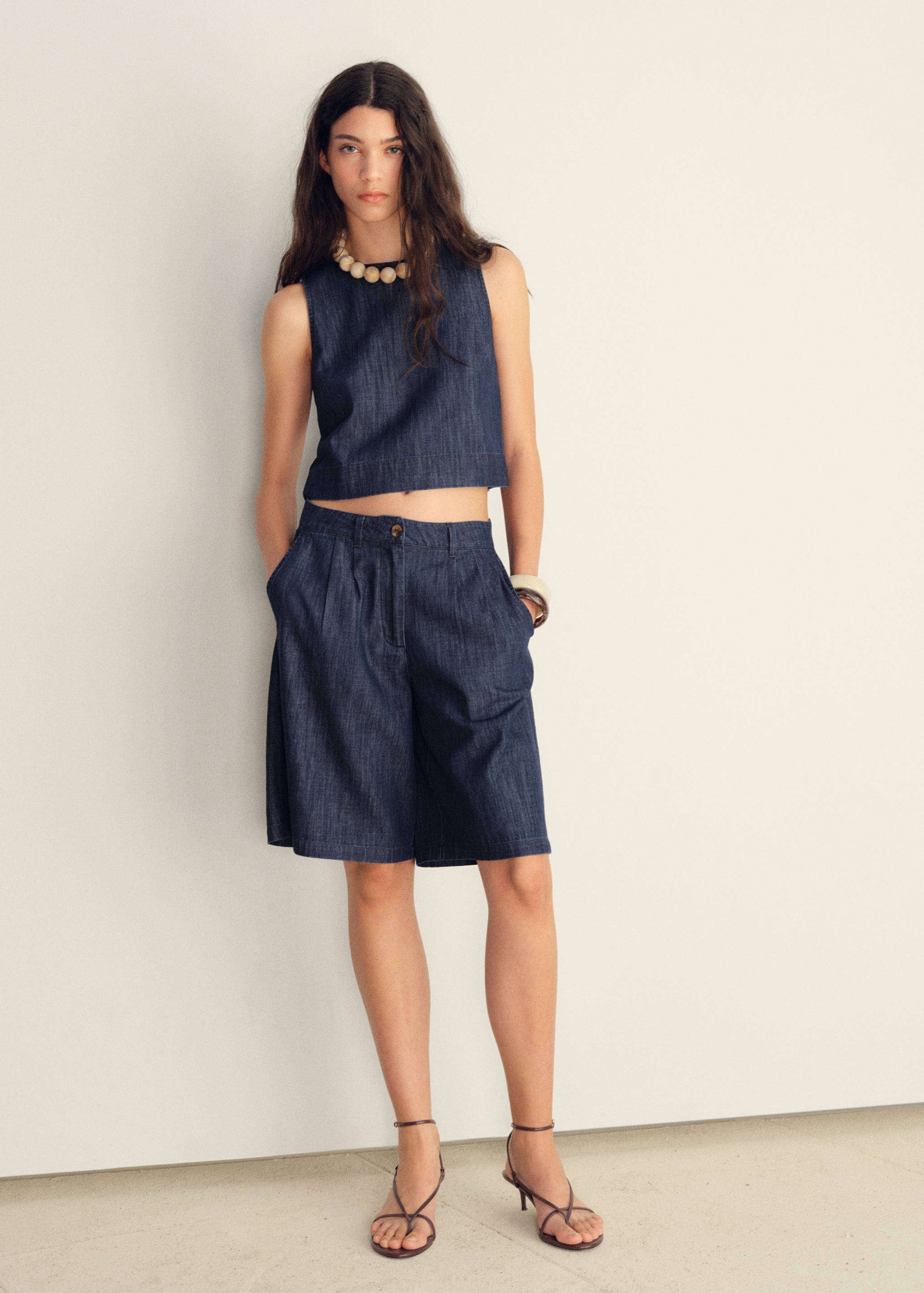 Rinse-wash denim crop top - General plane