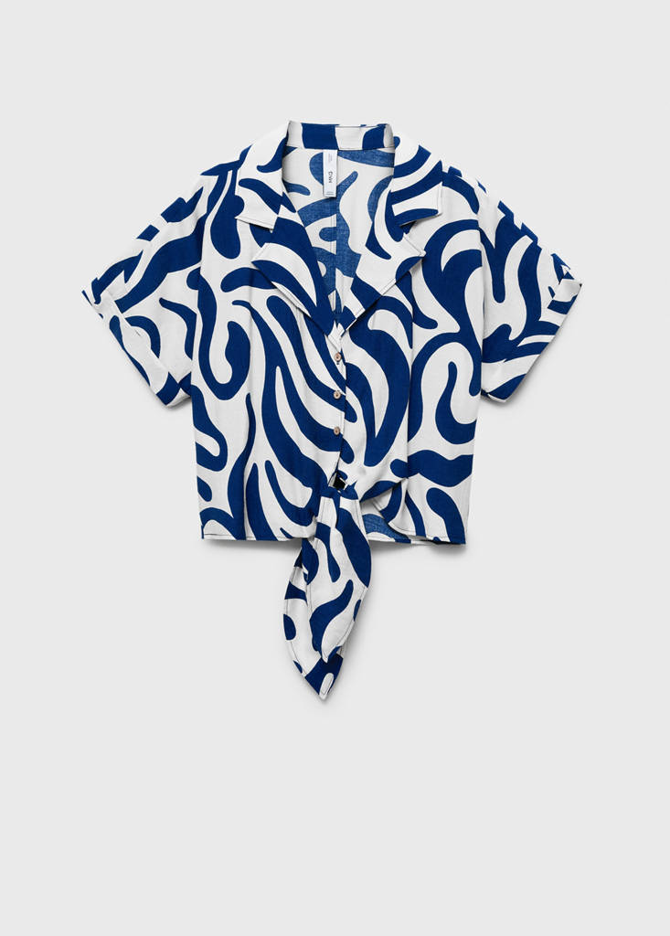 Printed crop shirt with knot detail — Off White