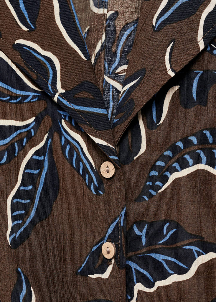 Printed crop shirt with knot detail — Brown