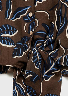 Printed crop shirt with knot detail — Brown 12