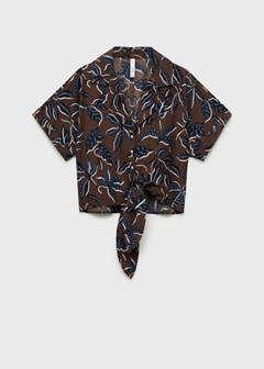 Printed crop shirt with knot detail — Brown 10