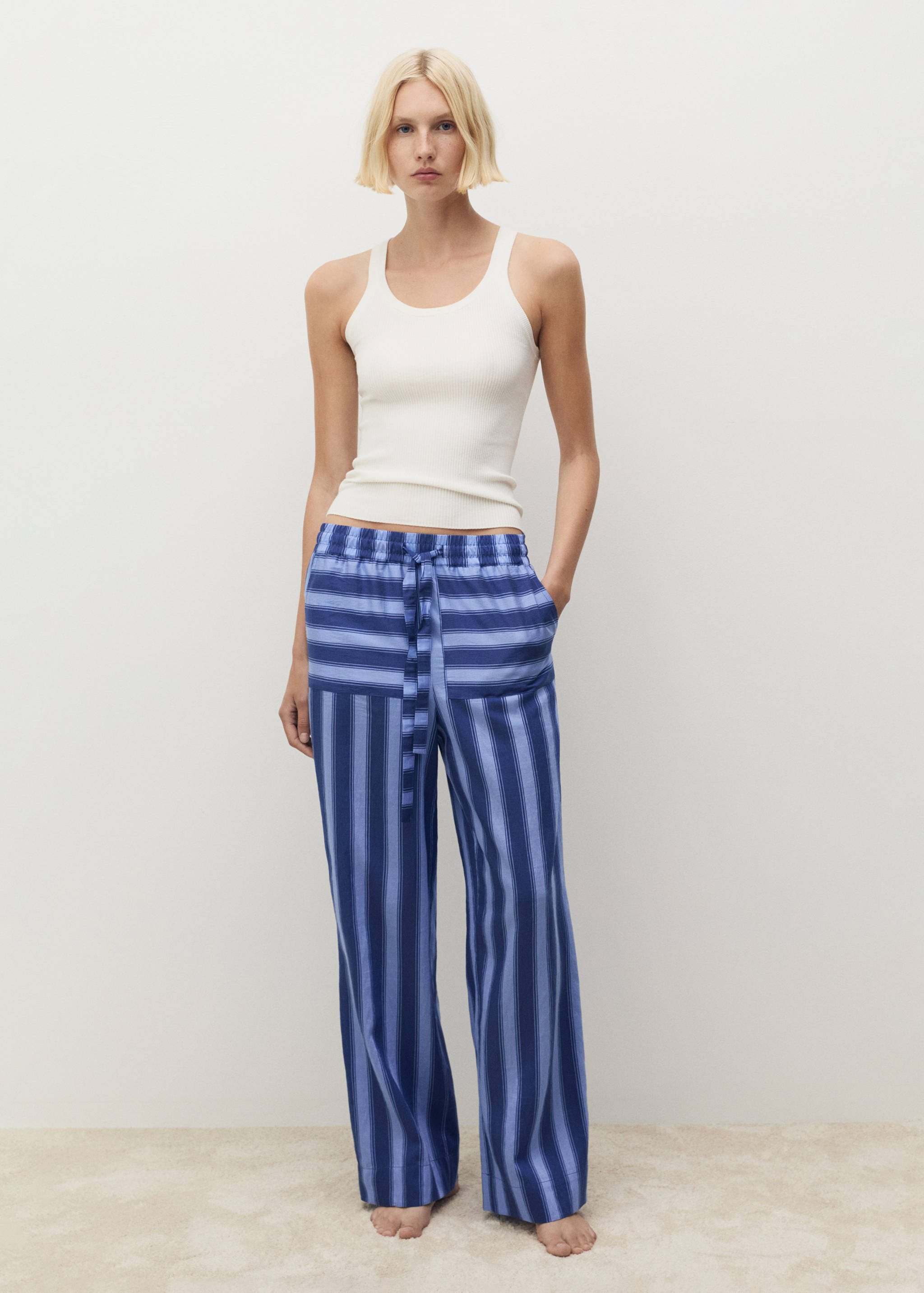Woven lyocell pants with two-tone stripes - General plane