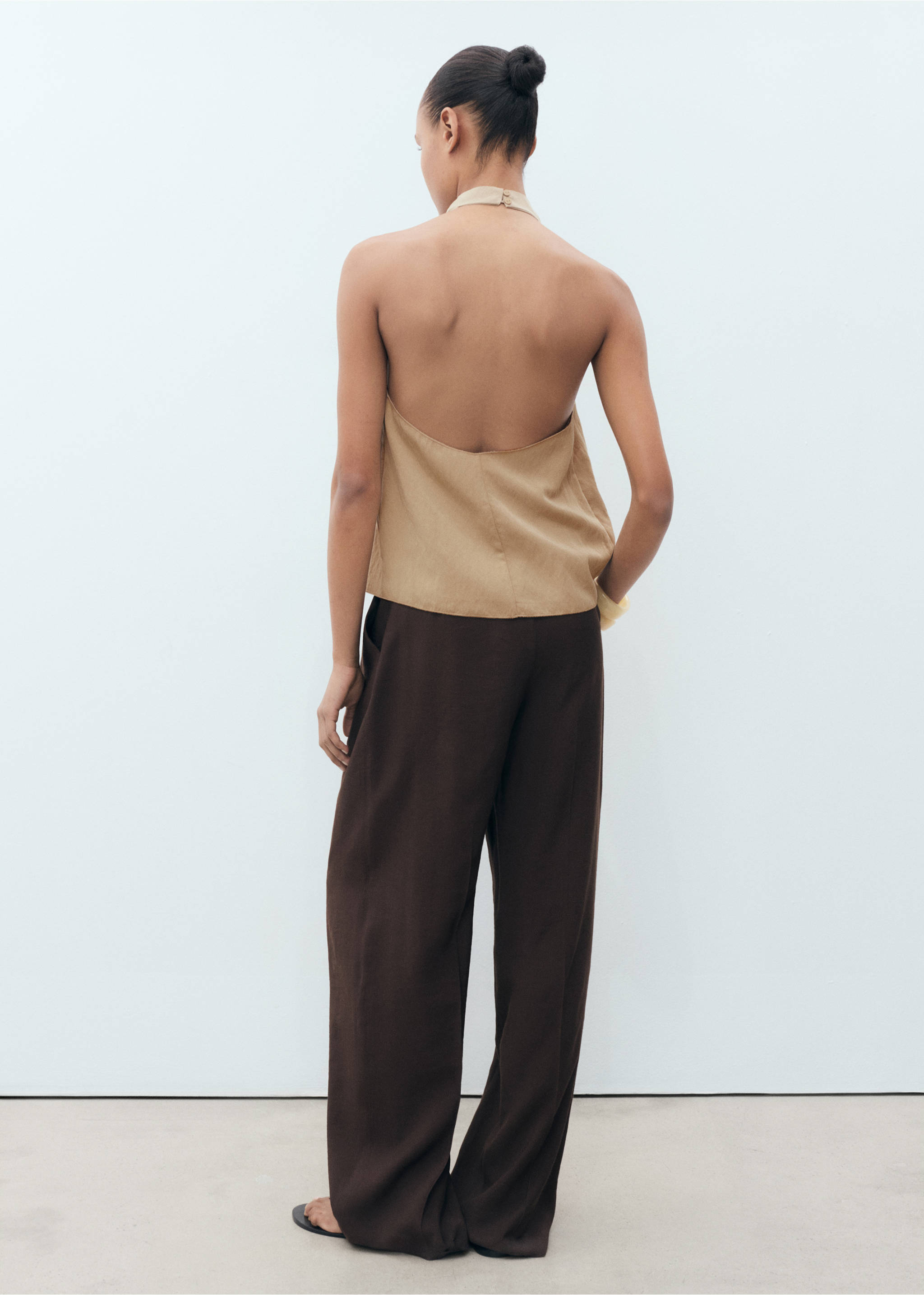 Lyocell top with draped neck - Reverse of the article, Beige. Ref: 87049063-00.