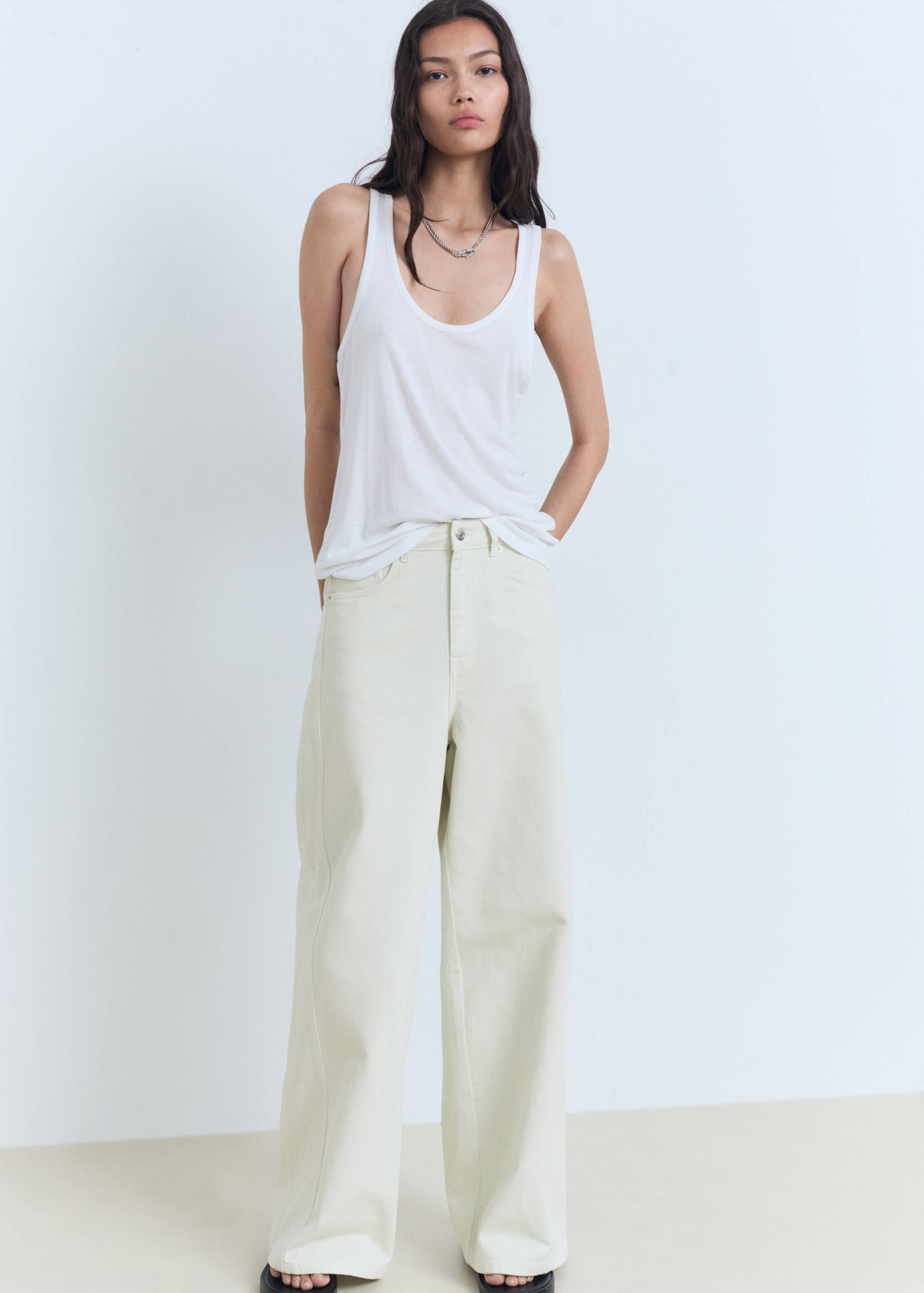 بنطلون جينز واسع الساق متوسط ​​الارتفاع - تفاصيل المنتج 2