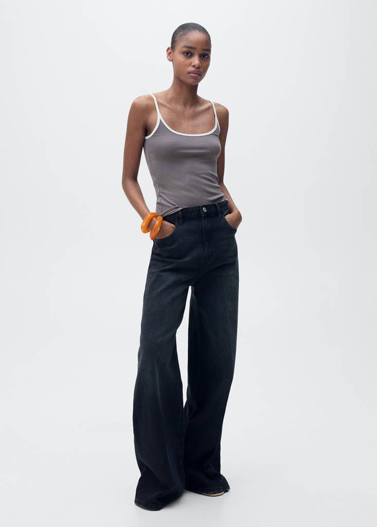 Lyocell top with contrasting trim — Grey