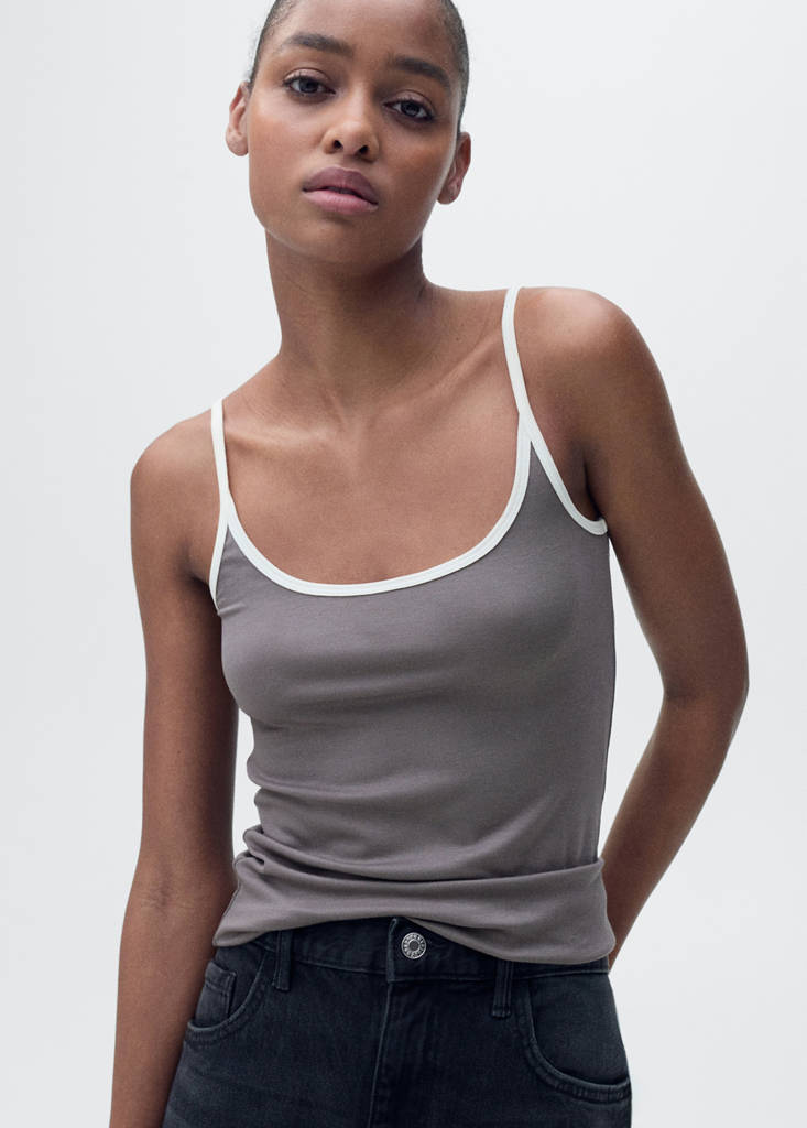 Lyocell top with contrasting trim — Grey