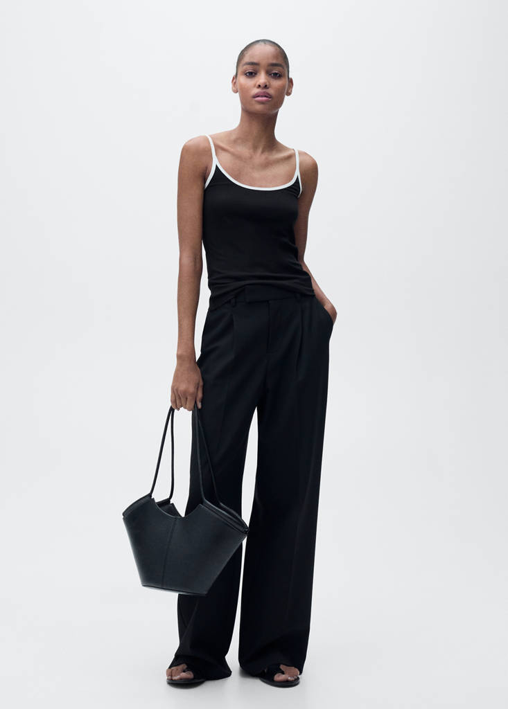 Lyocell top with contrasting trim — Black