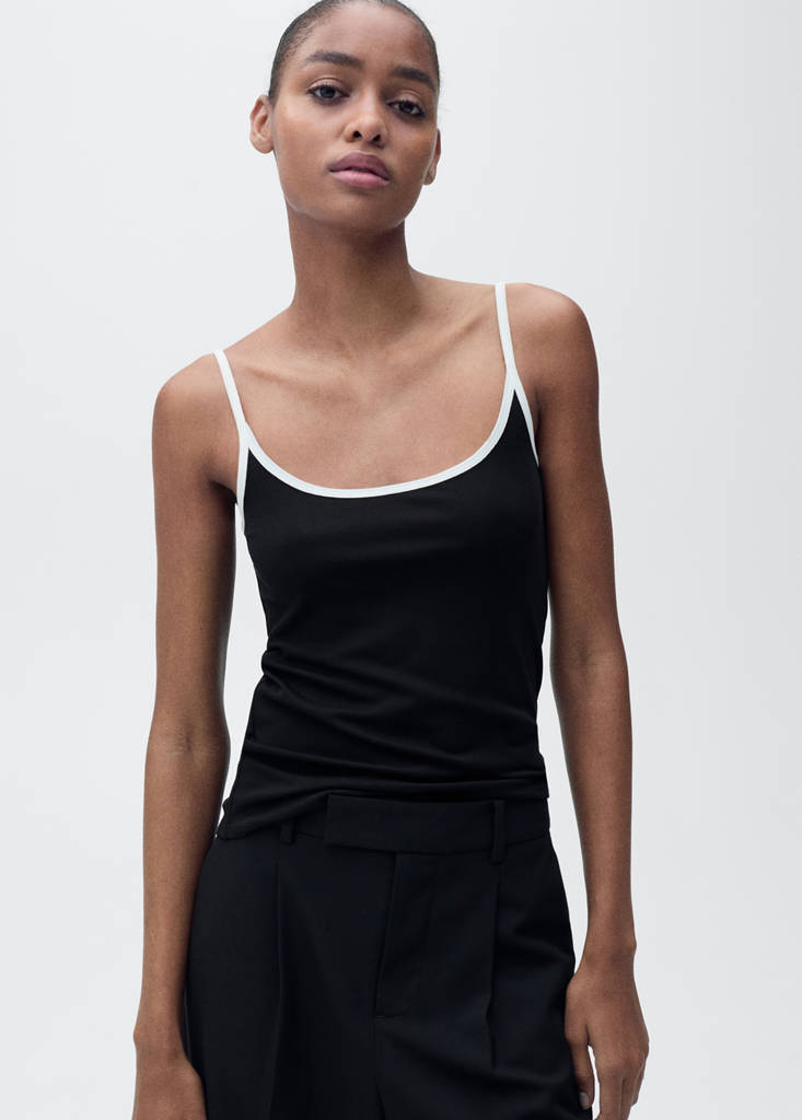 Lyocell top with contrasting trim — Black