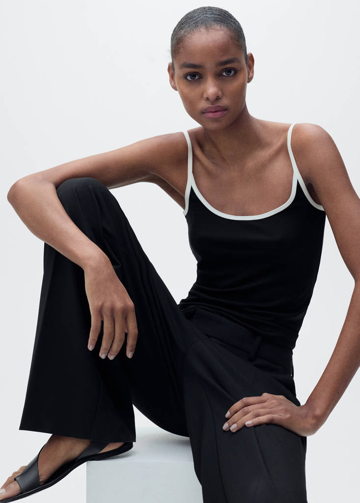 Lyocell top with contrasting trim — Black