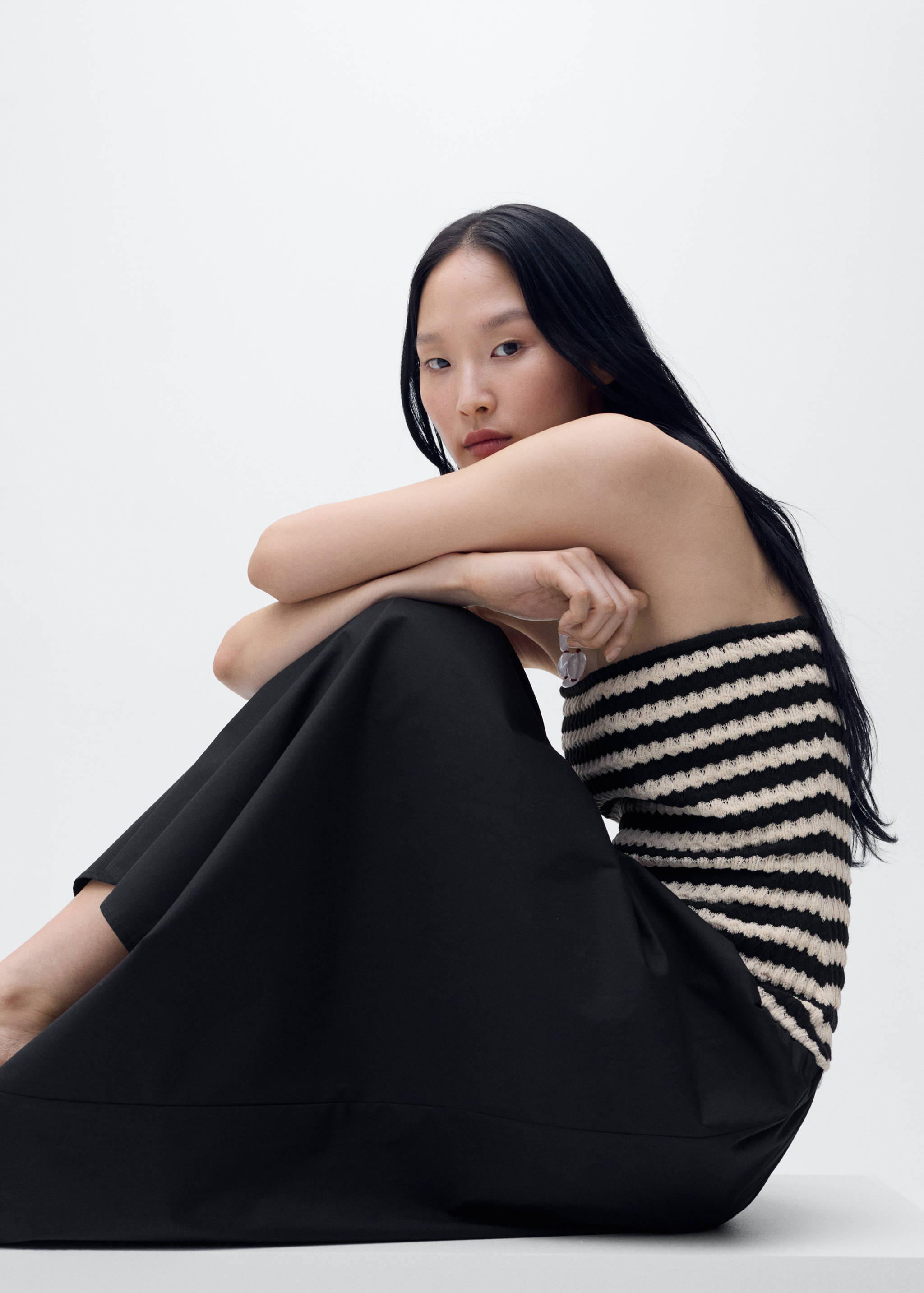 Combined striped strapless dress - Details of the article 2