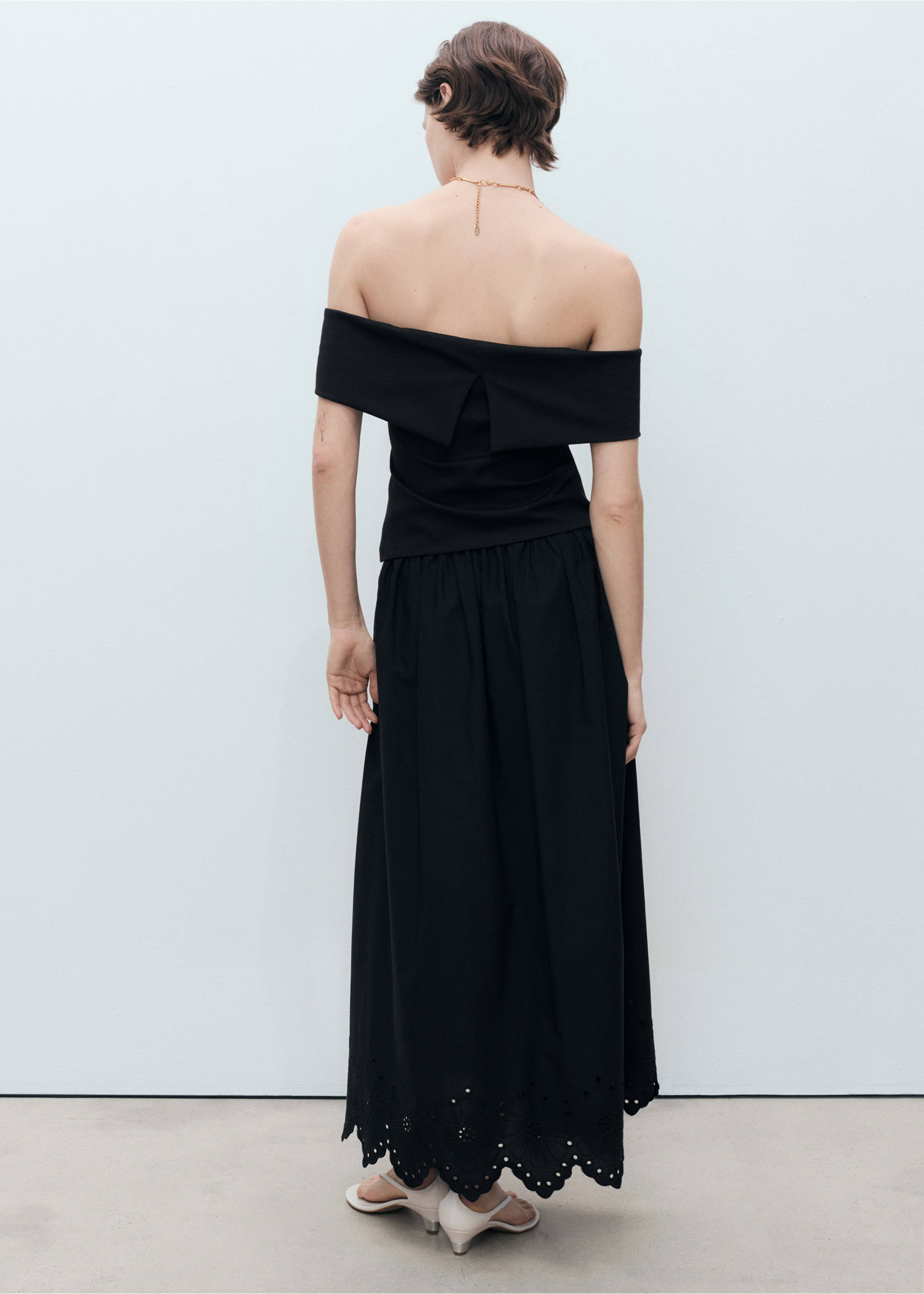 Cotton skirt with embroidered hem - Reverse of the article, Black. Ref: 87049219-00.