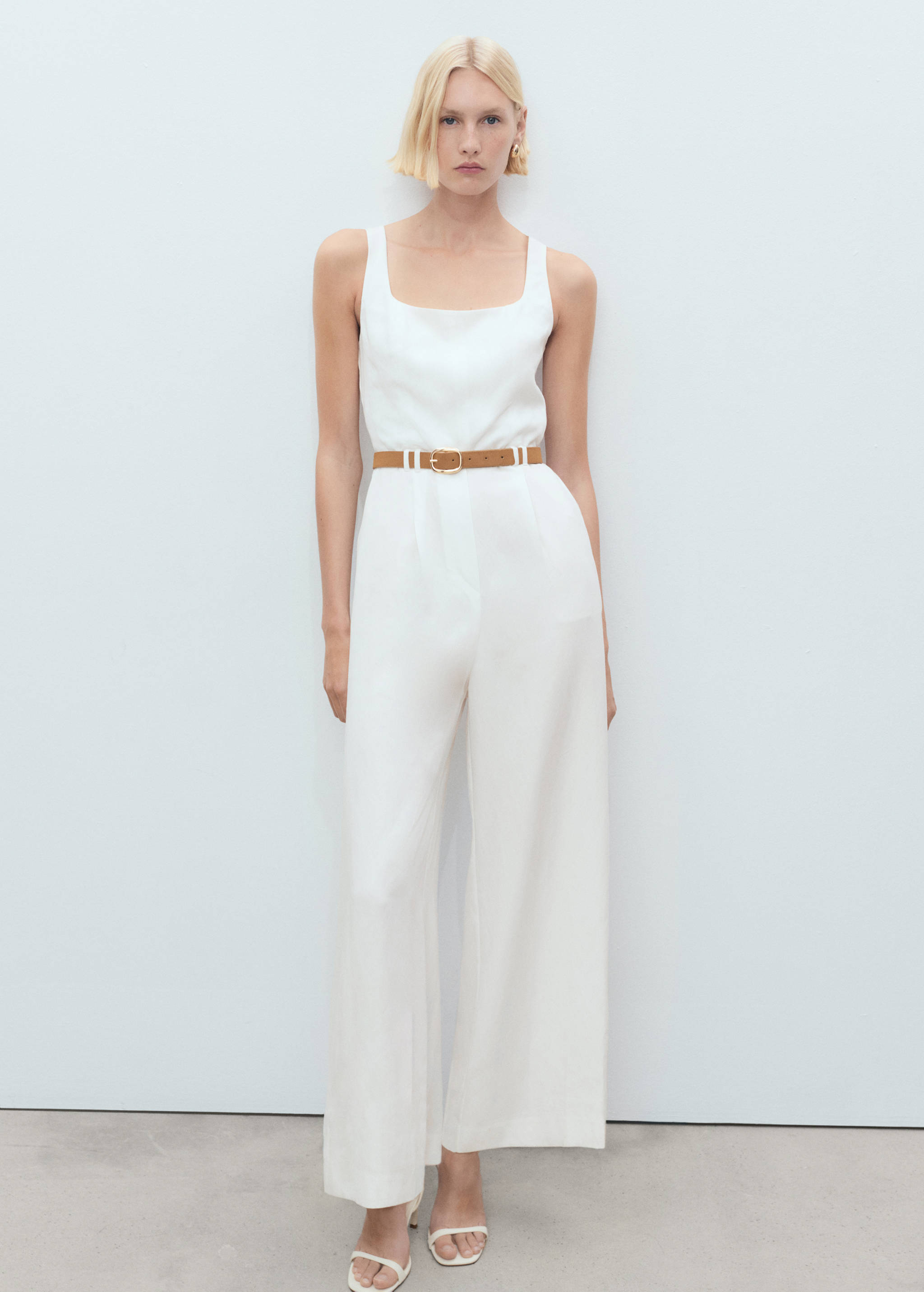Long lyocell jumpsuit with belt - General plane