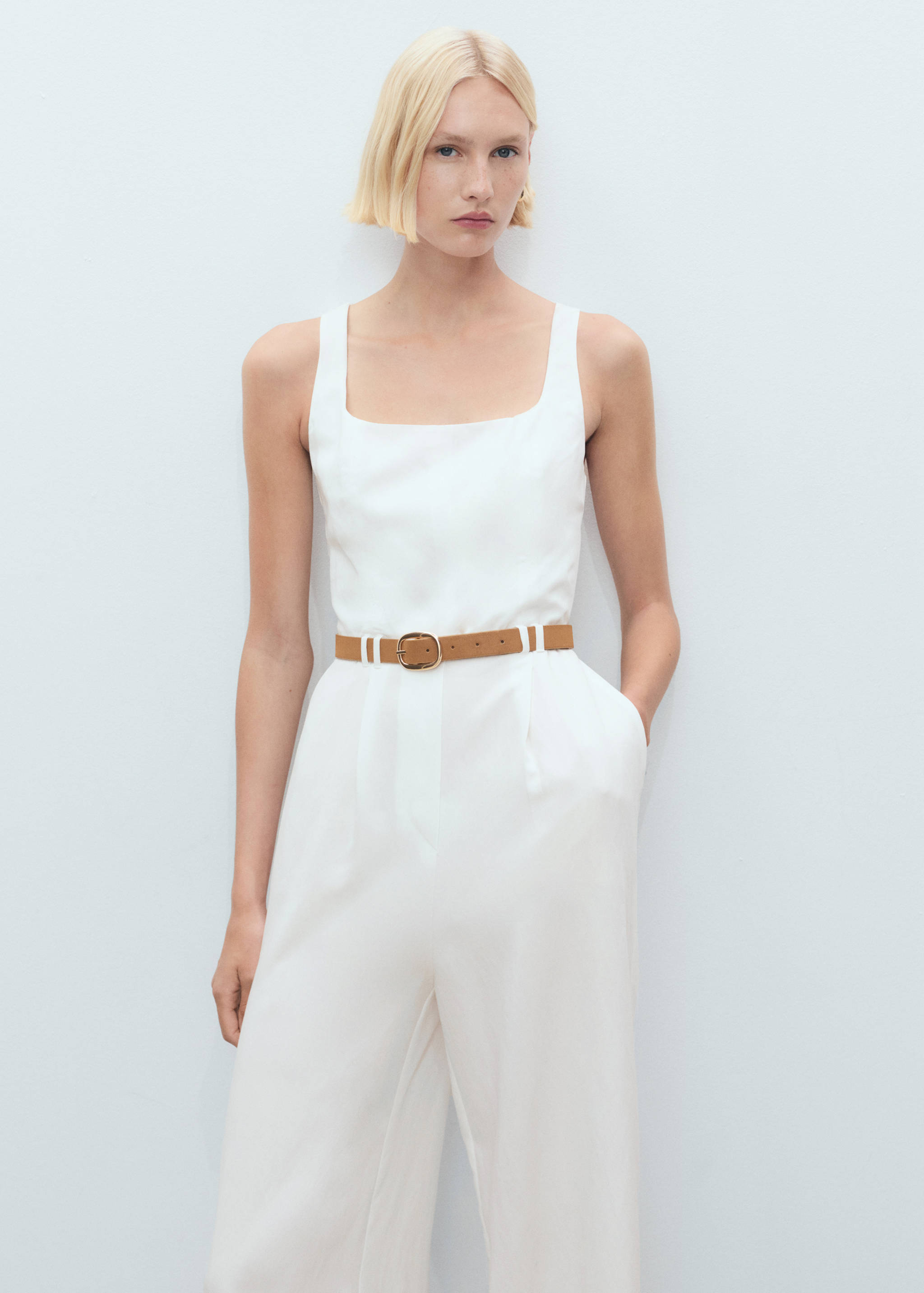 Long lyocell jumpsuit with belt - Medium plane
