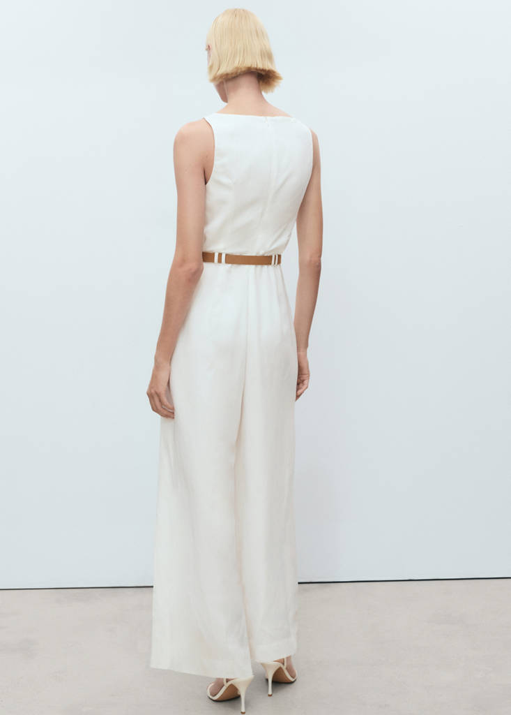 Long lyocell jumpsuit with belt — Off White