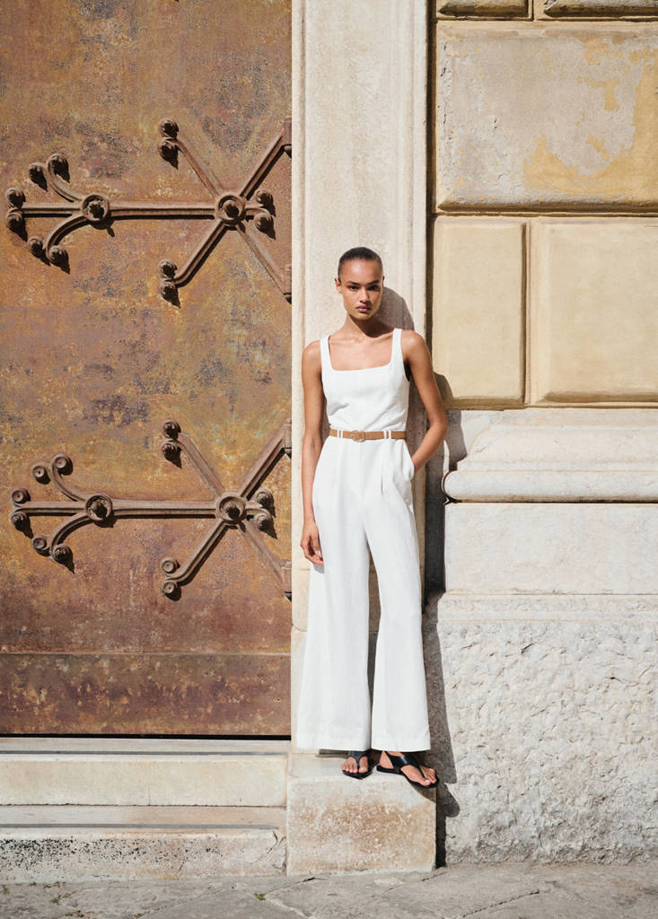 Long lyocell jumpsuit with belt — Off White