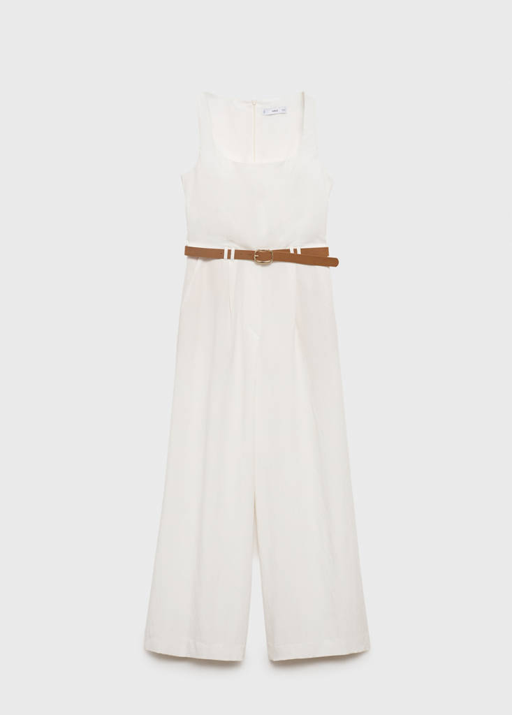 Long lyocell jumpsuit with belt — Off White