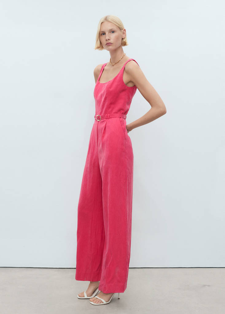 Long lyocell jumpsuit with belt — Strawberry