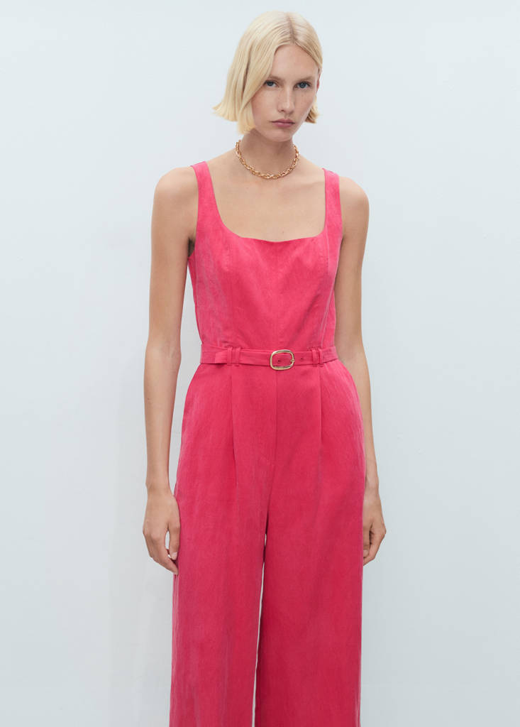 Long lyocell jumpsuit with belt — Strawberry