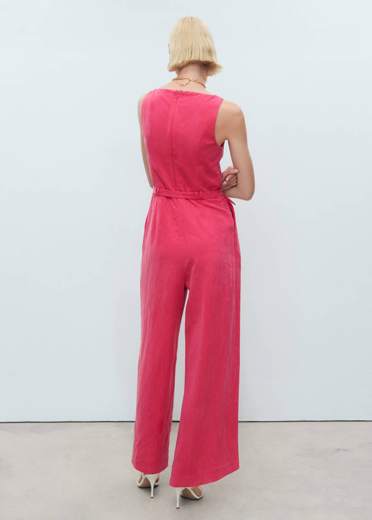 Long lyocell jumpsuit with belt — Strawberry