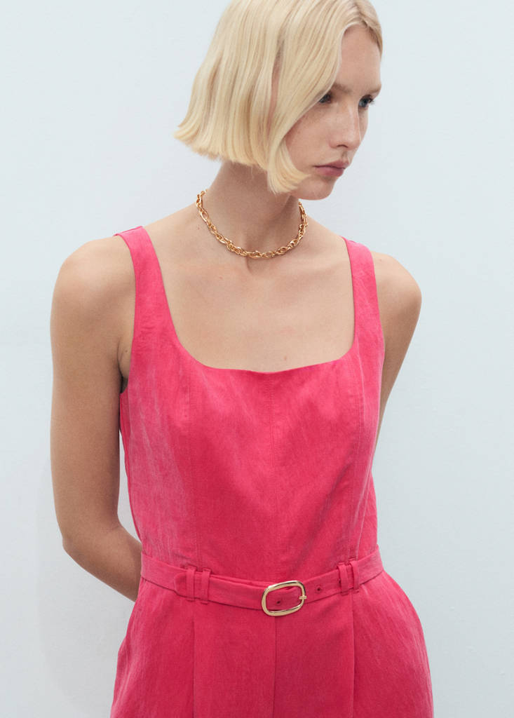 Long lyocell jumpsuit with belt — Strawberry