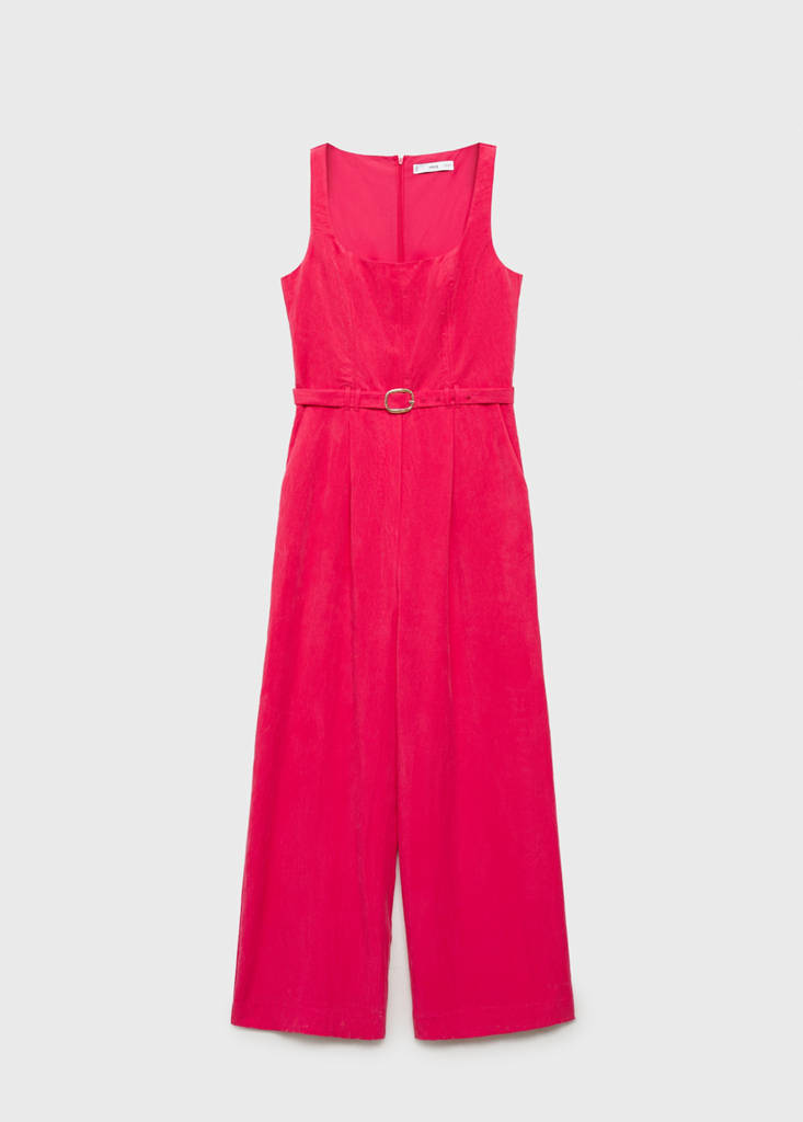 Long lyocell jumpsuit with belt — Strawberry