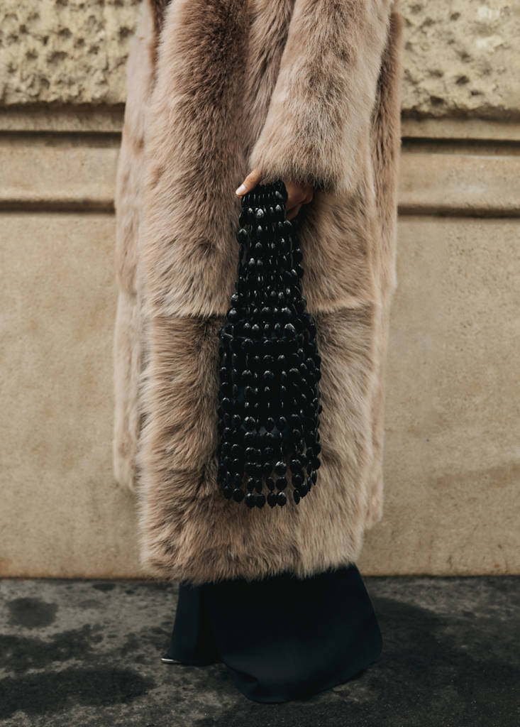 MANGO - Sac porté main cuir perles noir - Taille unique