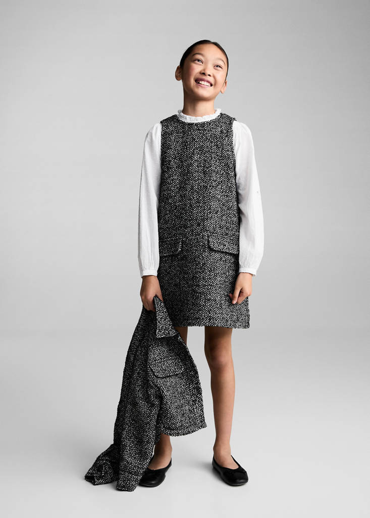 MANGO KIDS - Robe chasuble maille chevrons noir - 7 - Fille