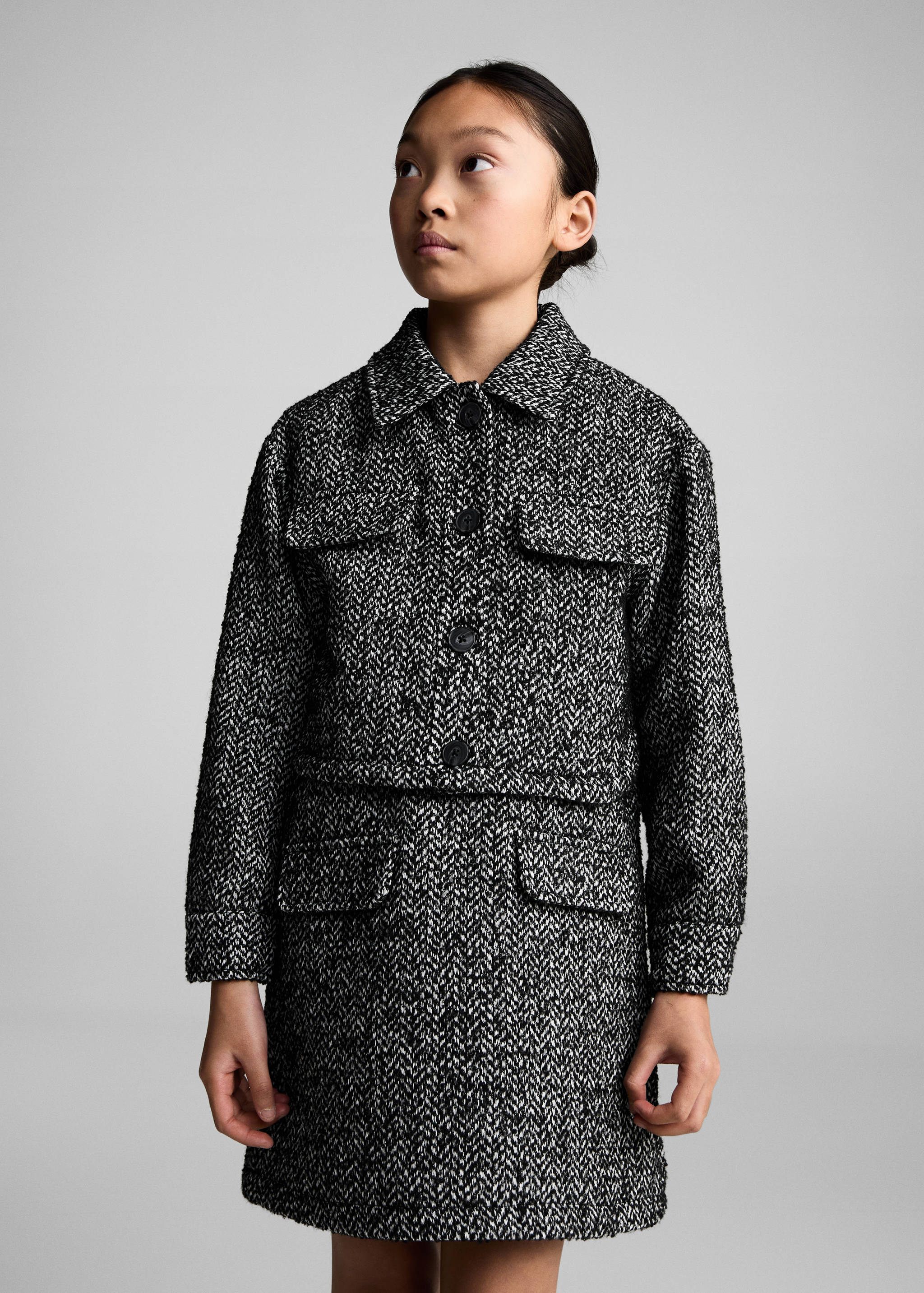 人字纹短款夹克 - null