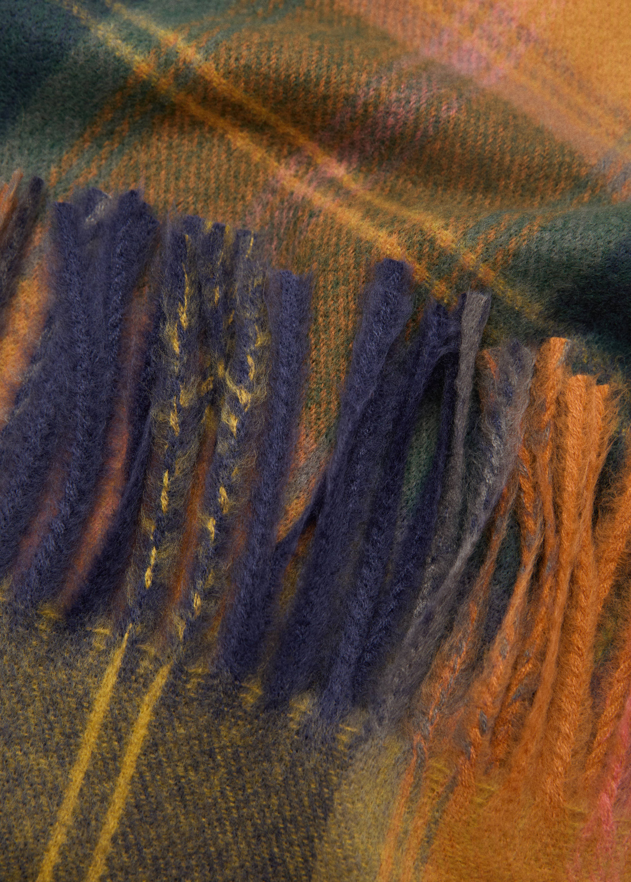 Check scarf with fringed ends - Medium plane