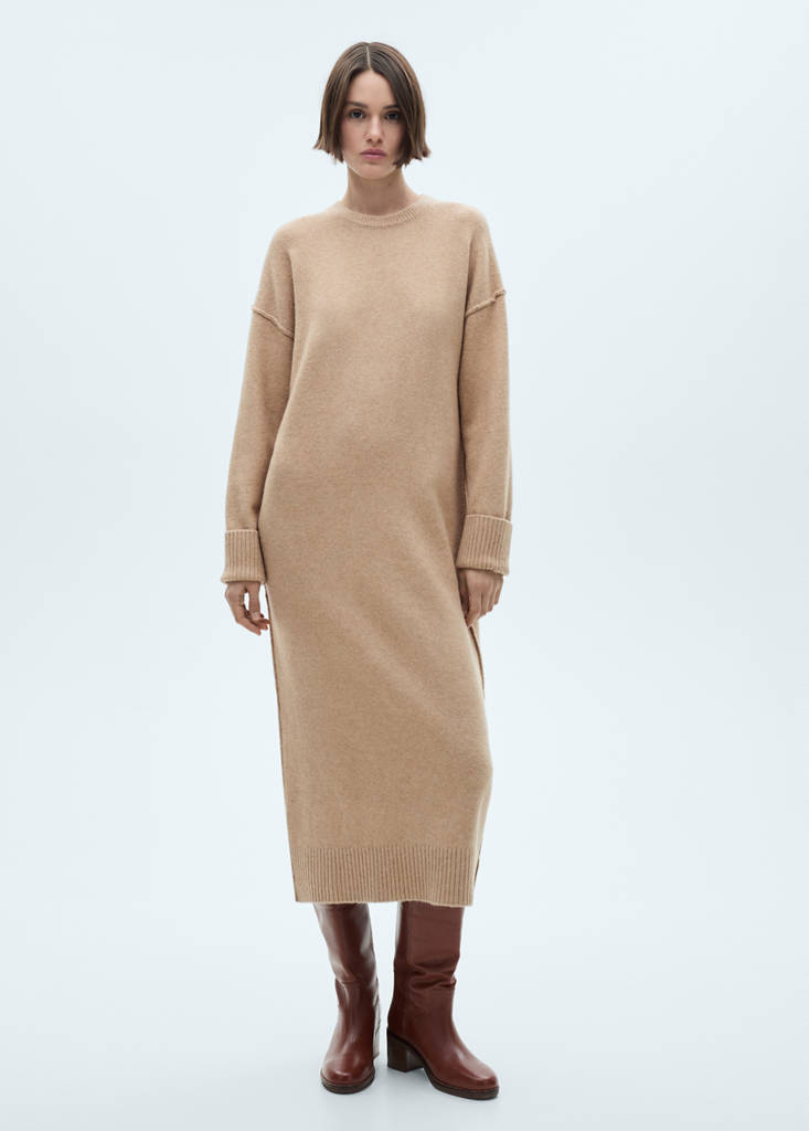 Knitted dress with ribbed finishes — Medium Brown