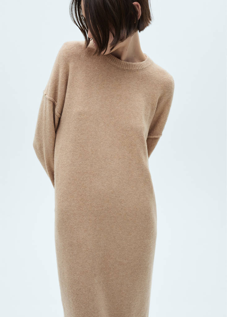 Knitted dress with ribbed finishes — Medium Brown