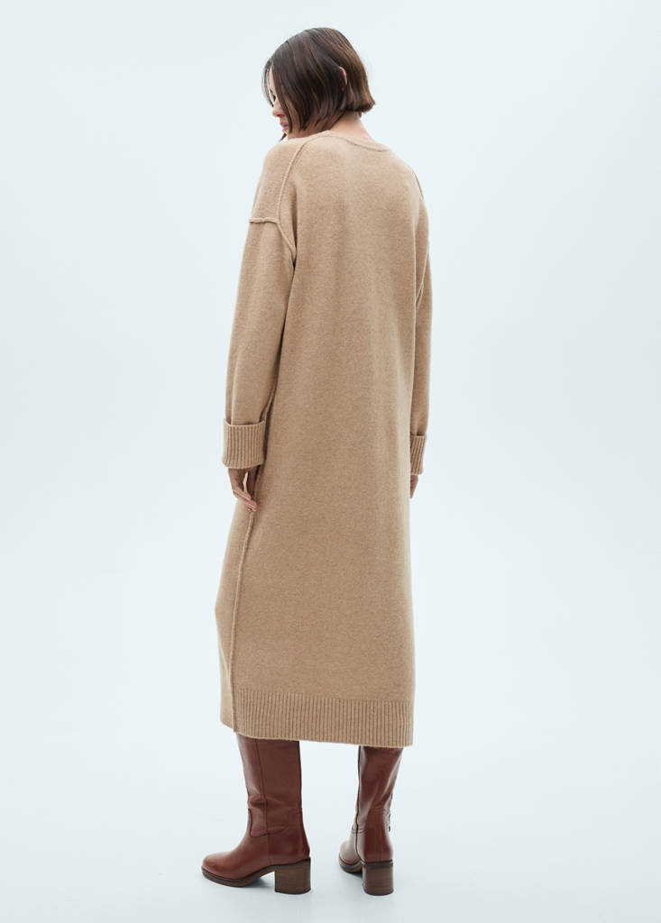 Knitted dress with ribbed finishes — Medium Brown