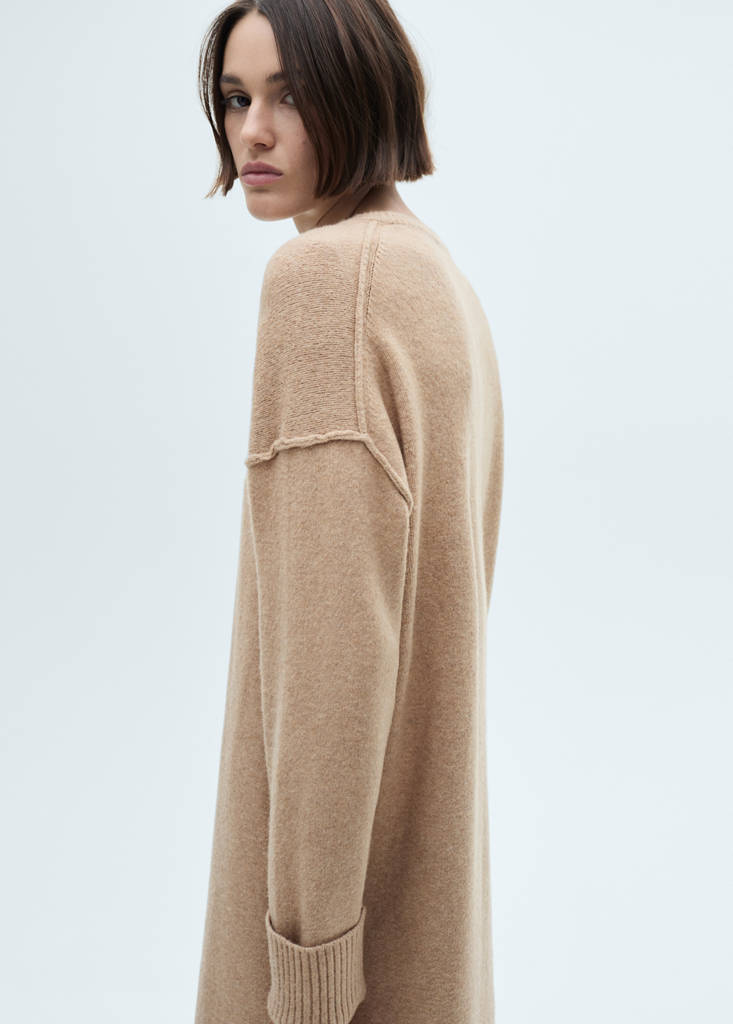 Knitted dress with ribbed finishes — Medium Brown