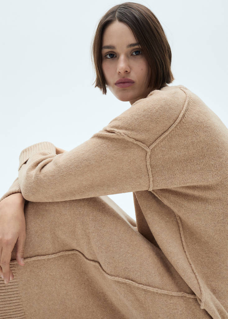 Knitted dress with ribbed finishes — Medium Brown