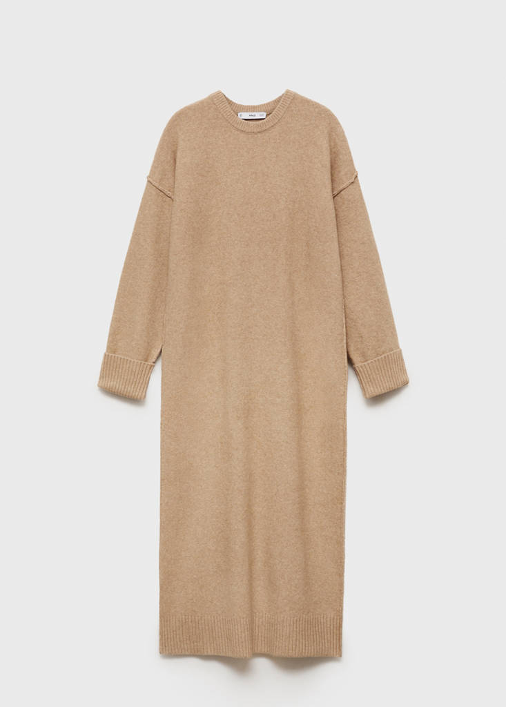 Knitted dress with ribbed finishes — Medium Brown