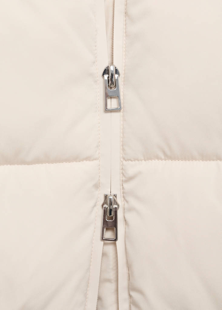 Midi quilted anorak with hood — Ecru