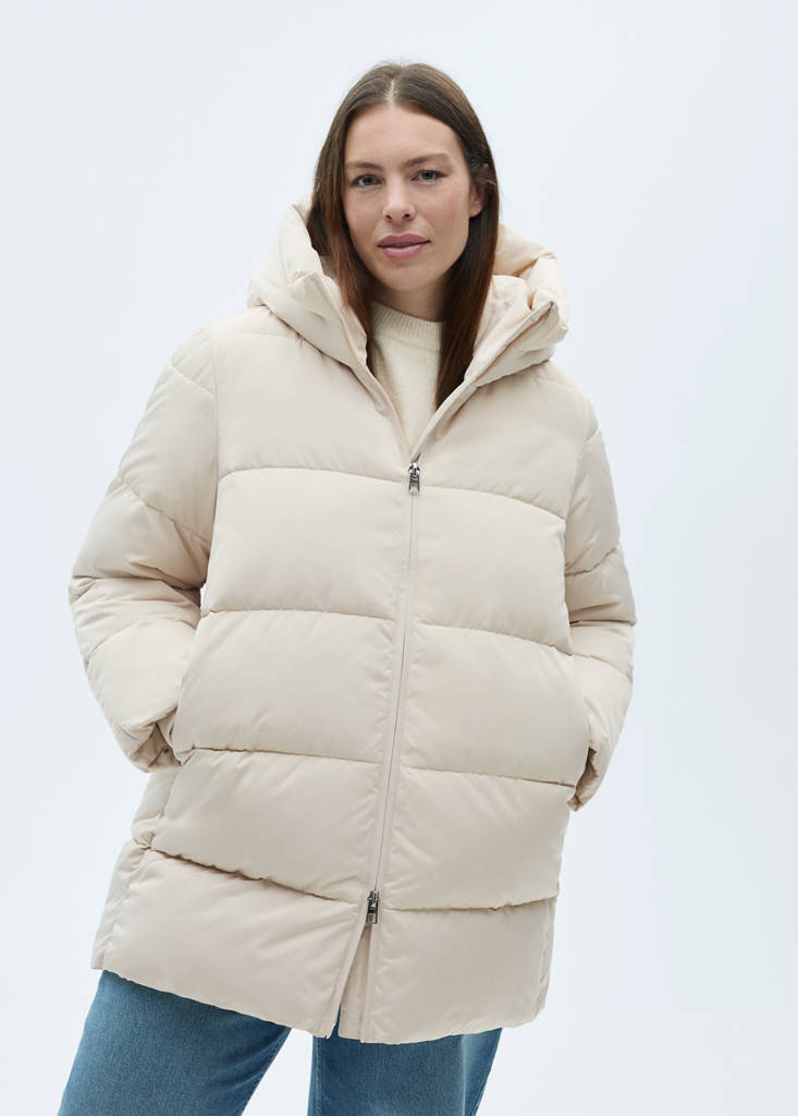 Midi quilted anorak with hood — Ecru