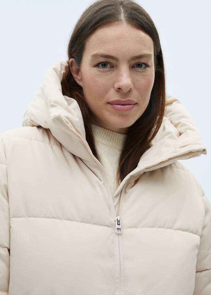 Midi quilted anorak with hood — Ecru