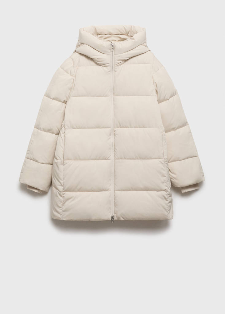 Midi quilted anorak with hood — Ecru
